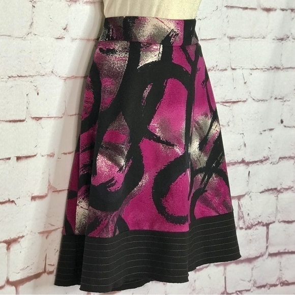 MY MICHELLE Circle Skirt Magenta Black Grey White Back Zipper Size 5/6 Medium - Picture 2 of 10